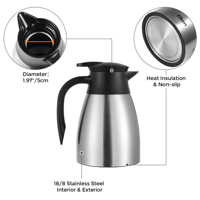 Tiken 34 Oz Thermal Coffee Carafe, Stainless Steel Insulated Vacuum Beverage  Dispenser – ronvio