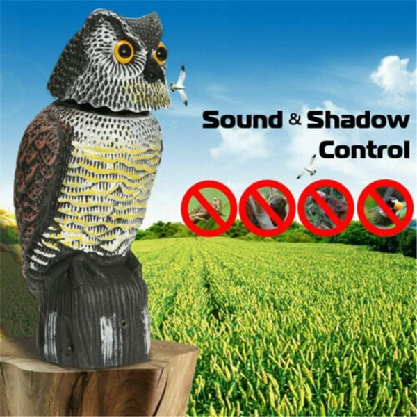 Realistic Bird Scarer Rotating Head Sound Owl Prowler Decoy Protection Repellent Pest Control Scarecrow Garden Yard Move