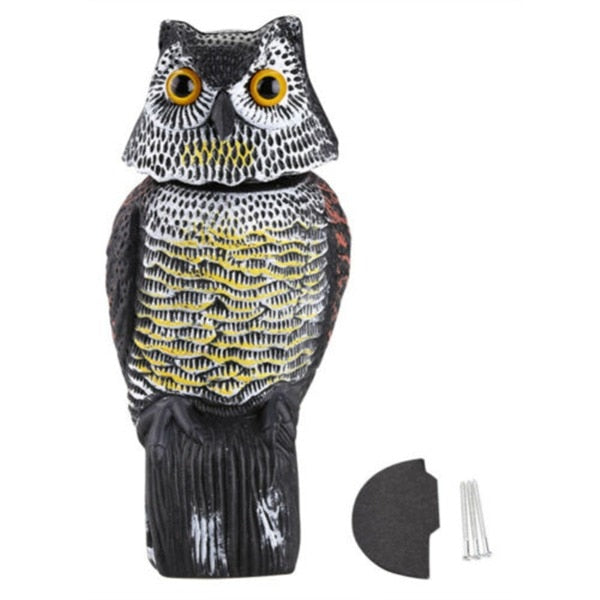 Realistic Bird Scarer Rotating Head Sound Owl Prowler Decoy Protection Repellent Pest Control Scarecrow Garden Yard Move